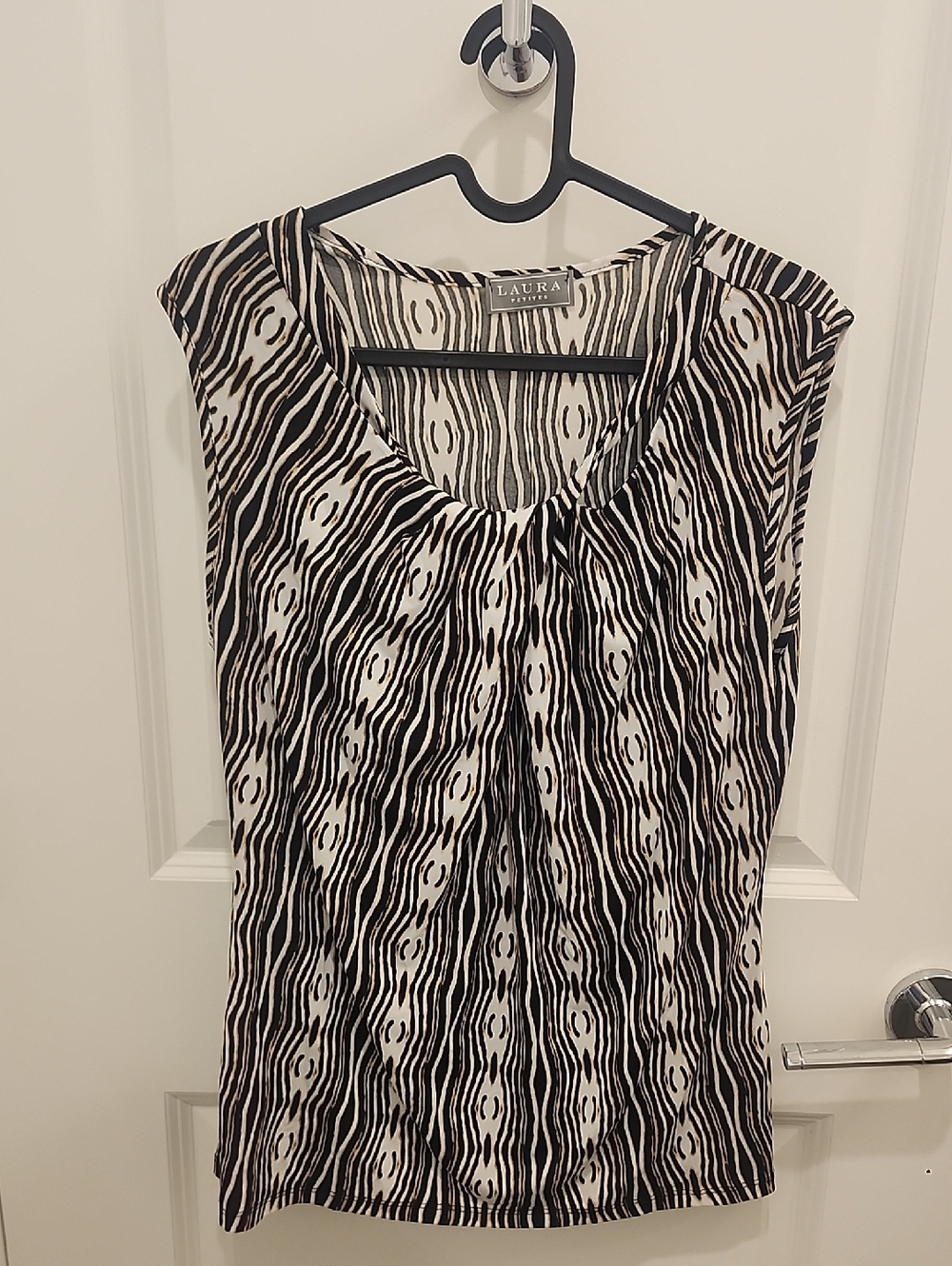 Laura Petites Black Brown White Stripe Sleeveless Blouse Womens XL - Picture 1 of 7
